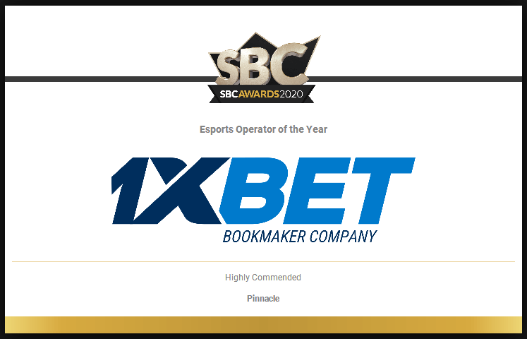 1xBet awarded as esports operator of the year at the SBC awards 2020